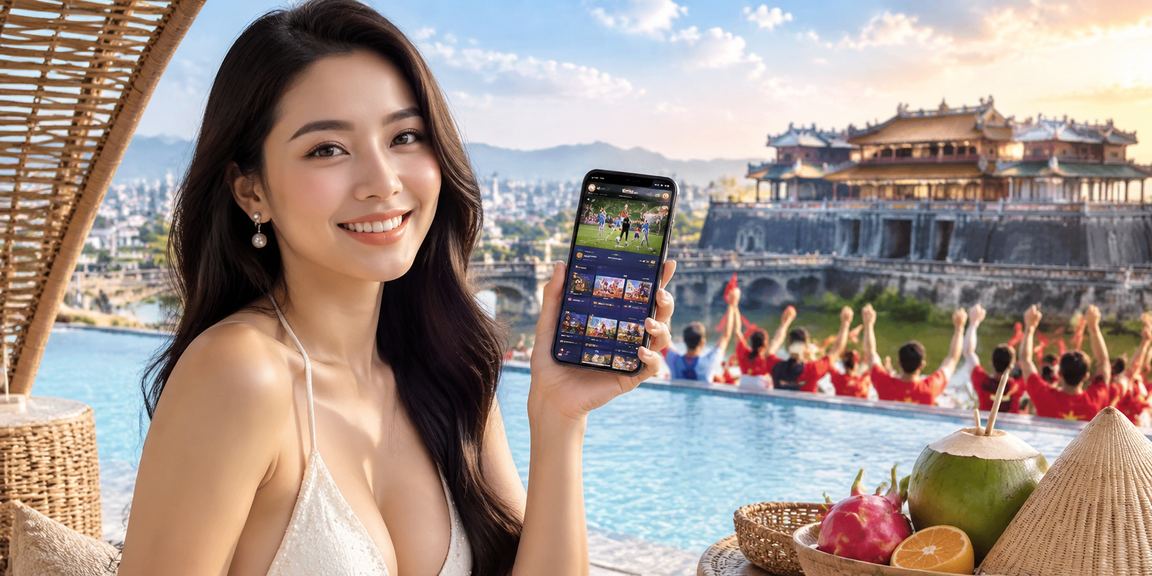 Phụ nữ đội nón lá tại Huế sử dụng ứng dụng casino trên điện thoại